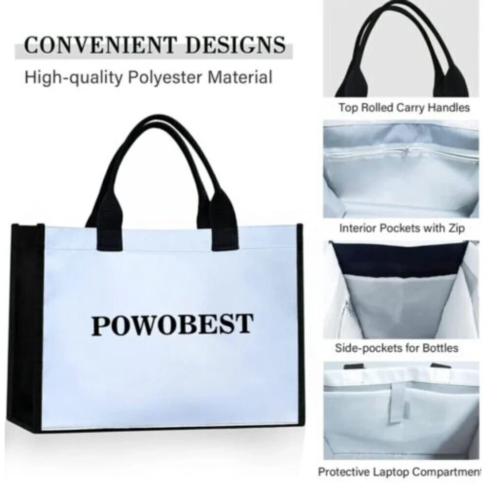 POWOBEST Canvas Beach Bag Laptop Womens Tote Bags 15.6 inch Business